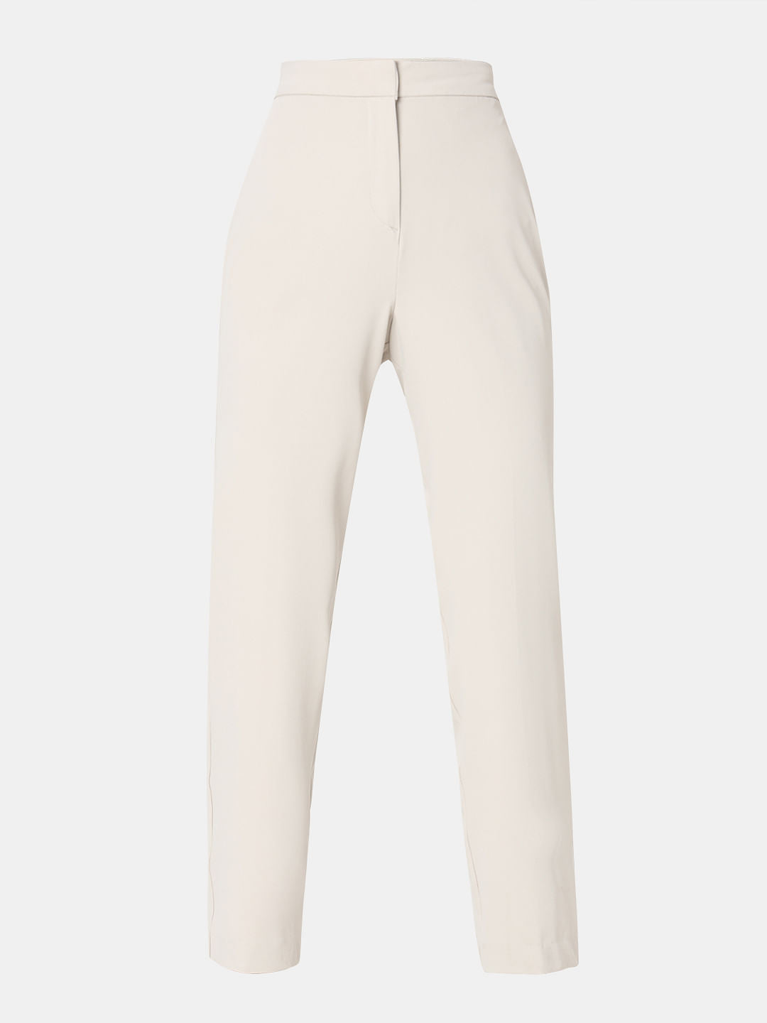 Beige High Rise Tapered Fit Pants
