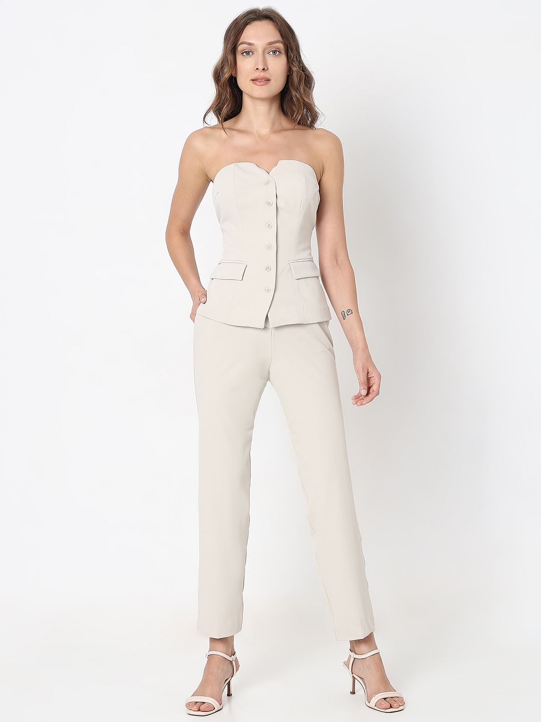 Beige Corset Co-Ord Set Blazer