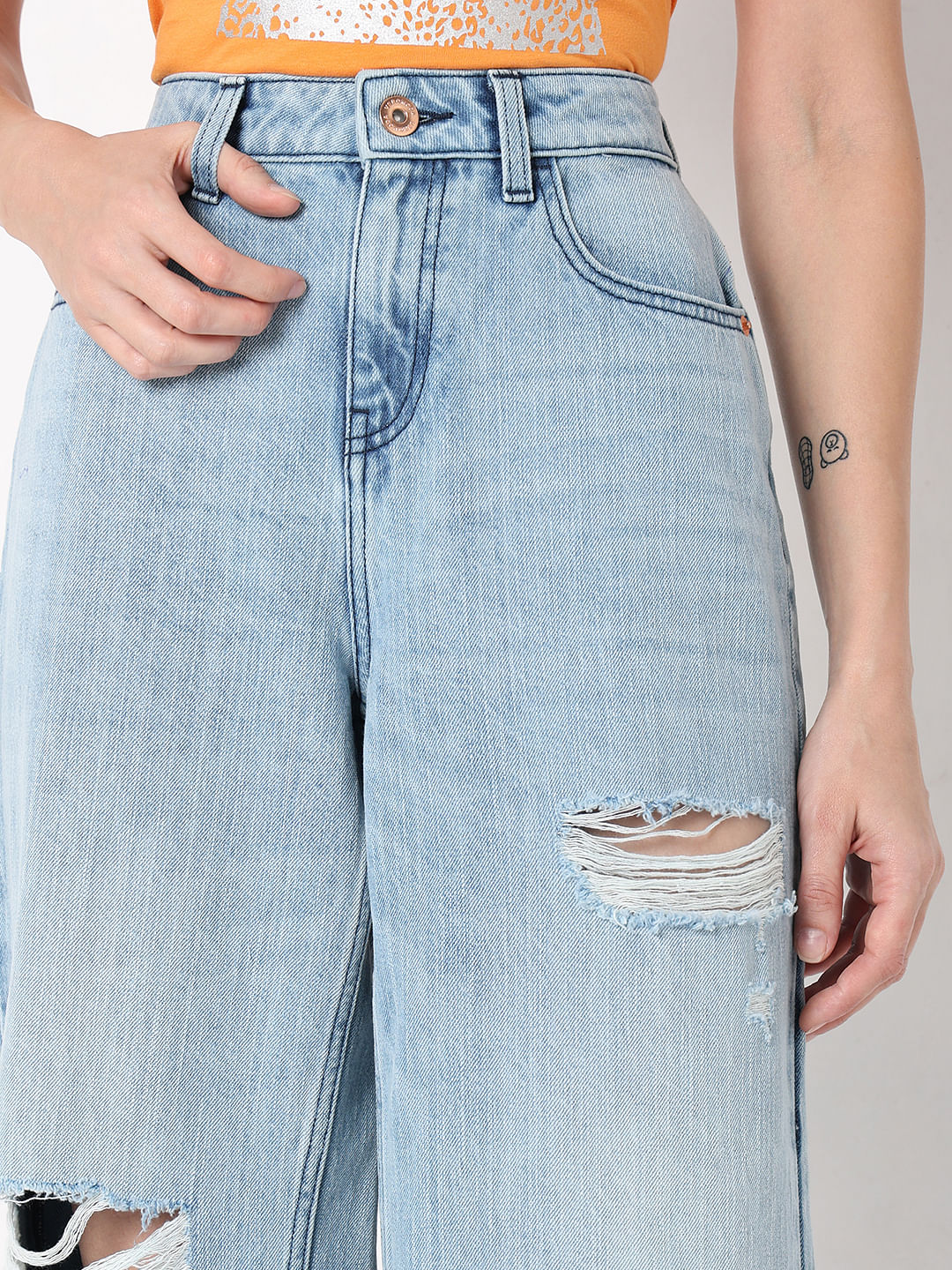 Light Blue High Rise Ripped Zoey Wide-Leg Jeans