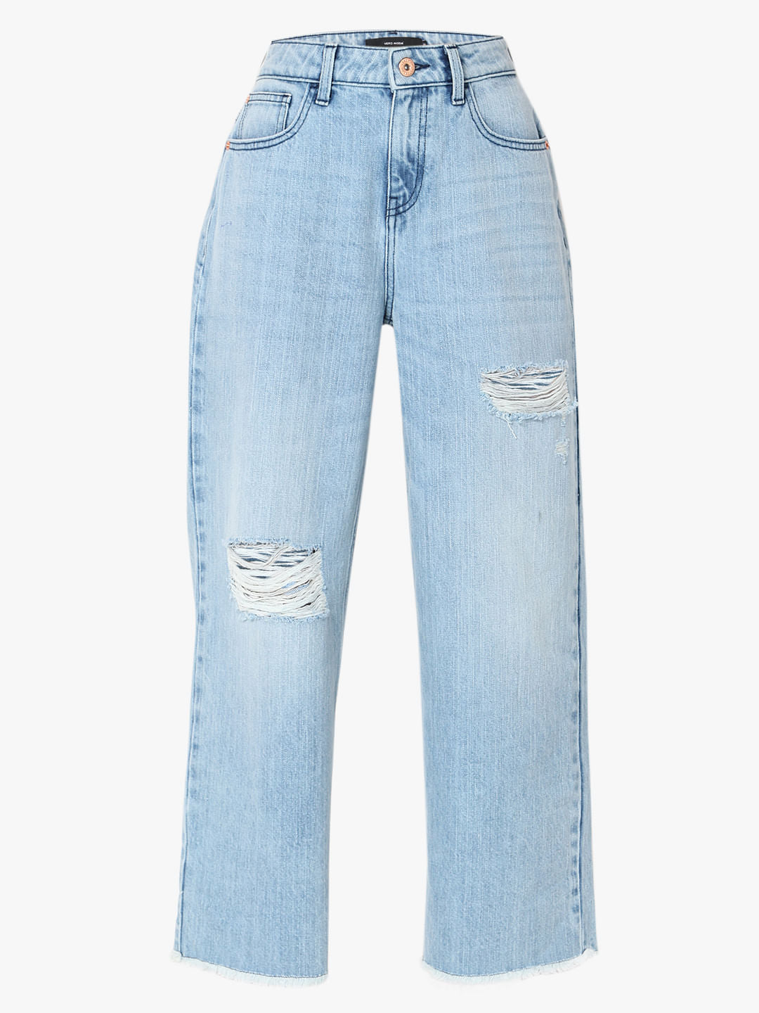 Light Blue High Rise Ripped Zoey Wide-Leg Jeans