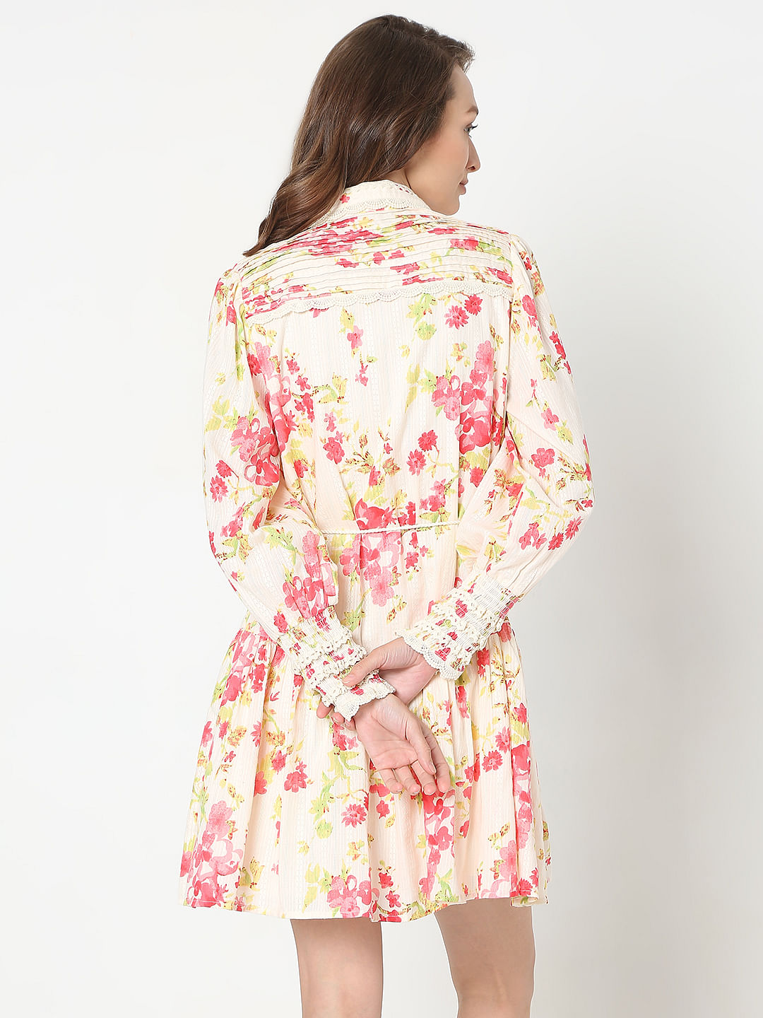 Pink Floral Print Shirt Dress
