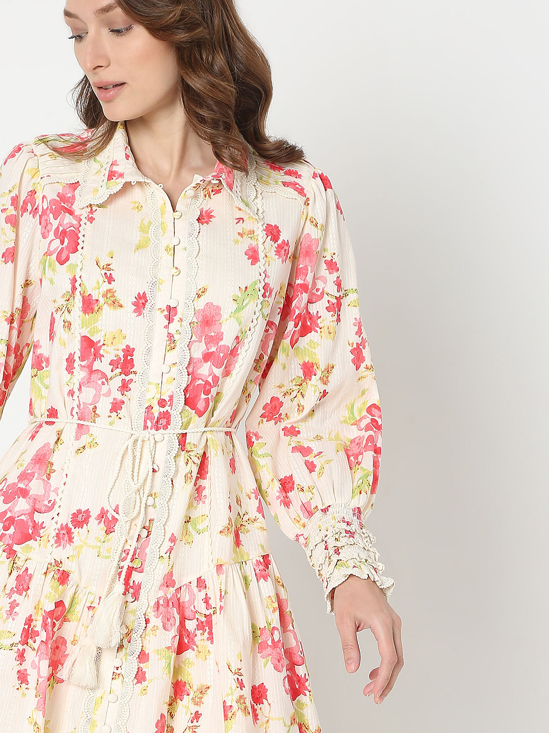Pink Floral Print Shirt Dress