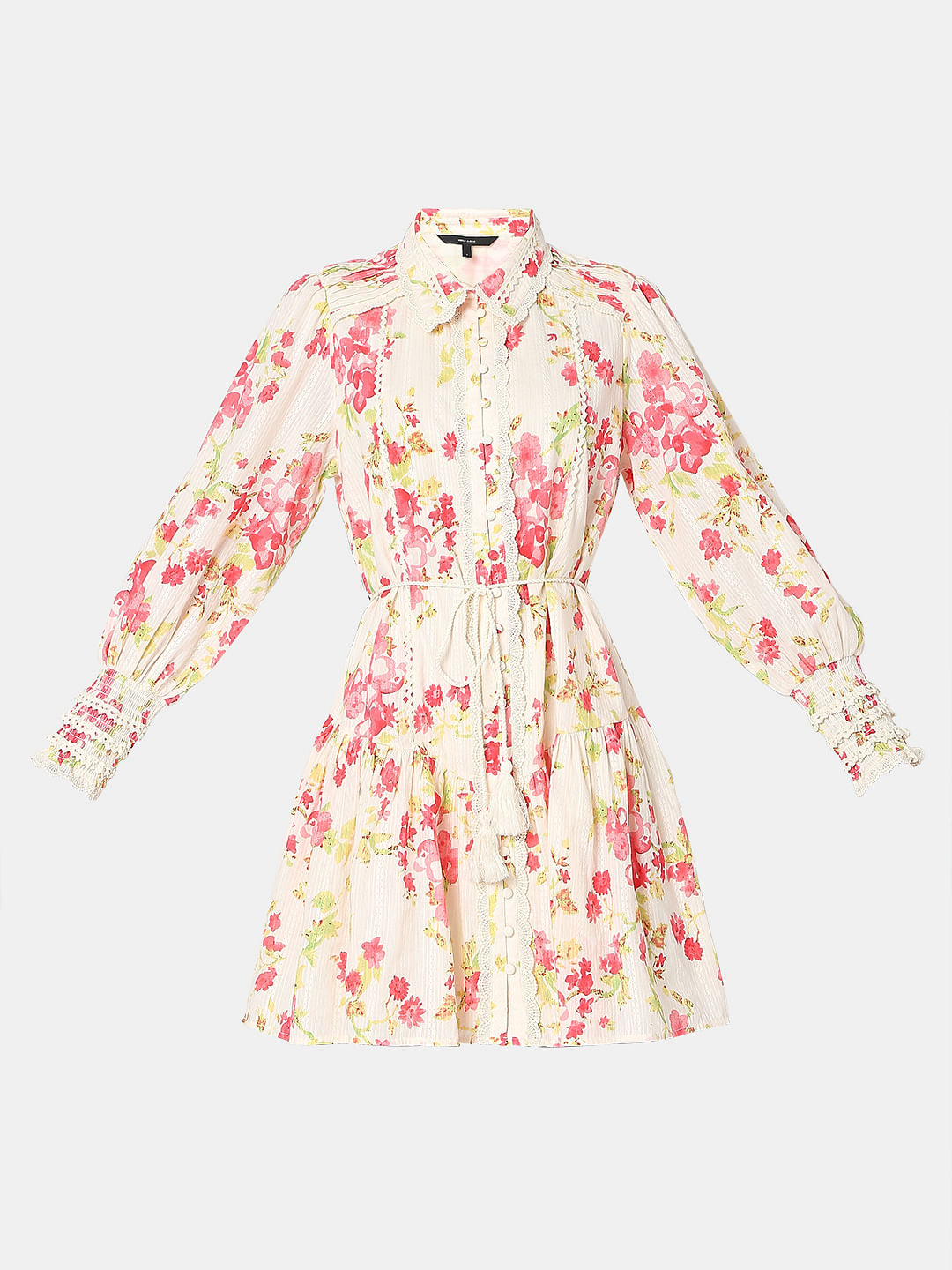 Pink Floral Print Shirt Dress