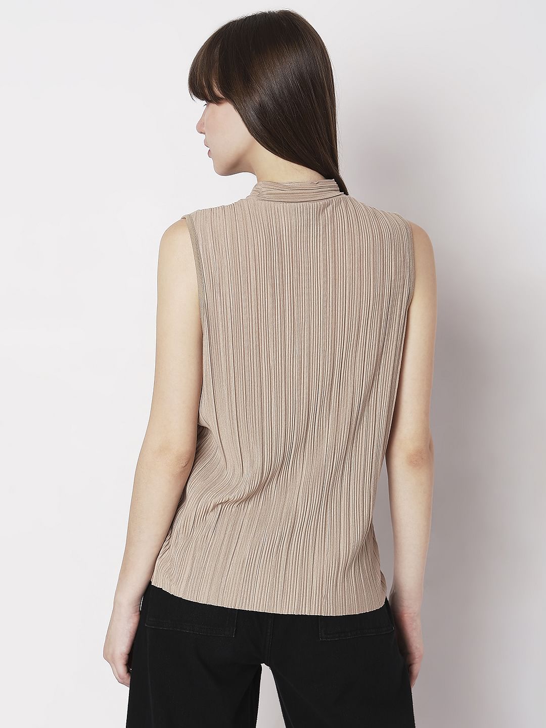 Beige Plisse Top
