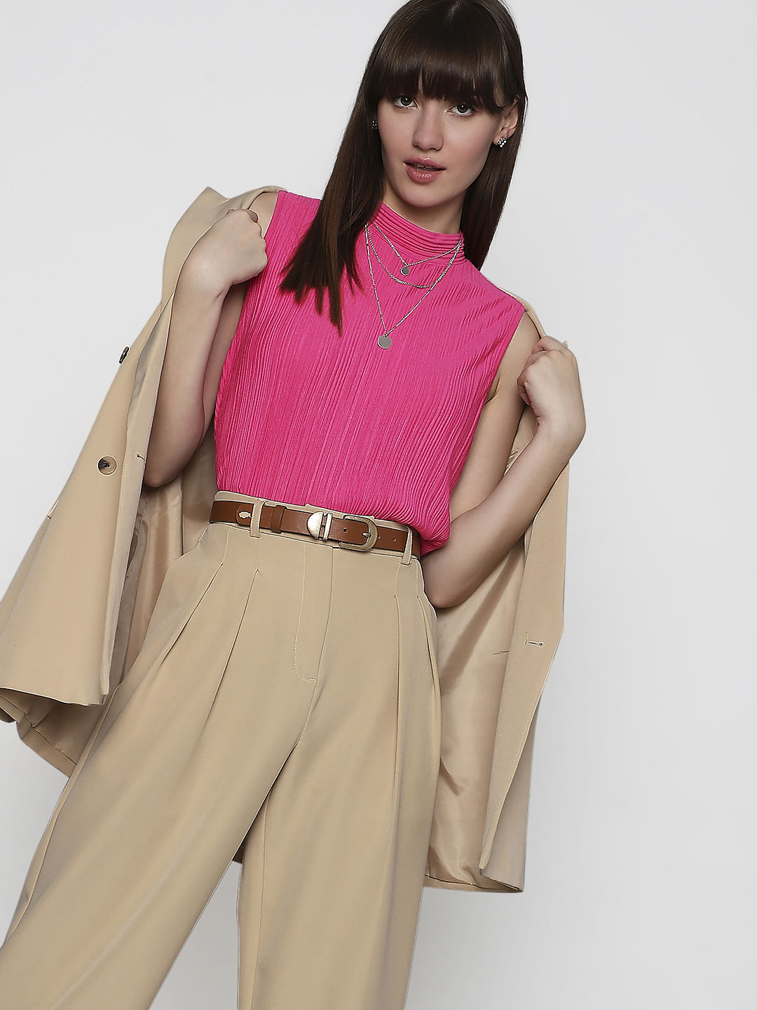 Fuchsia Plisse Top - XS