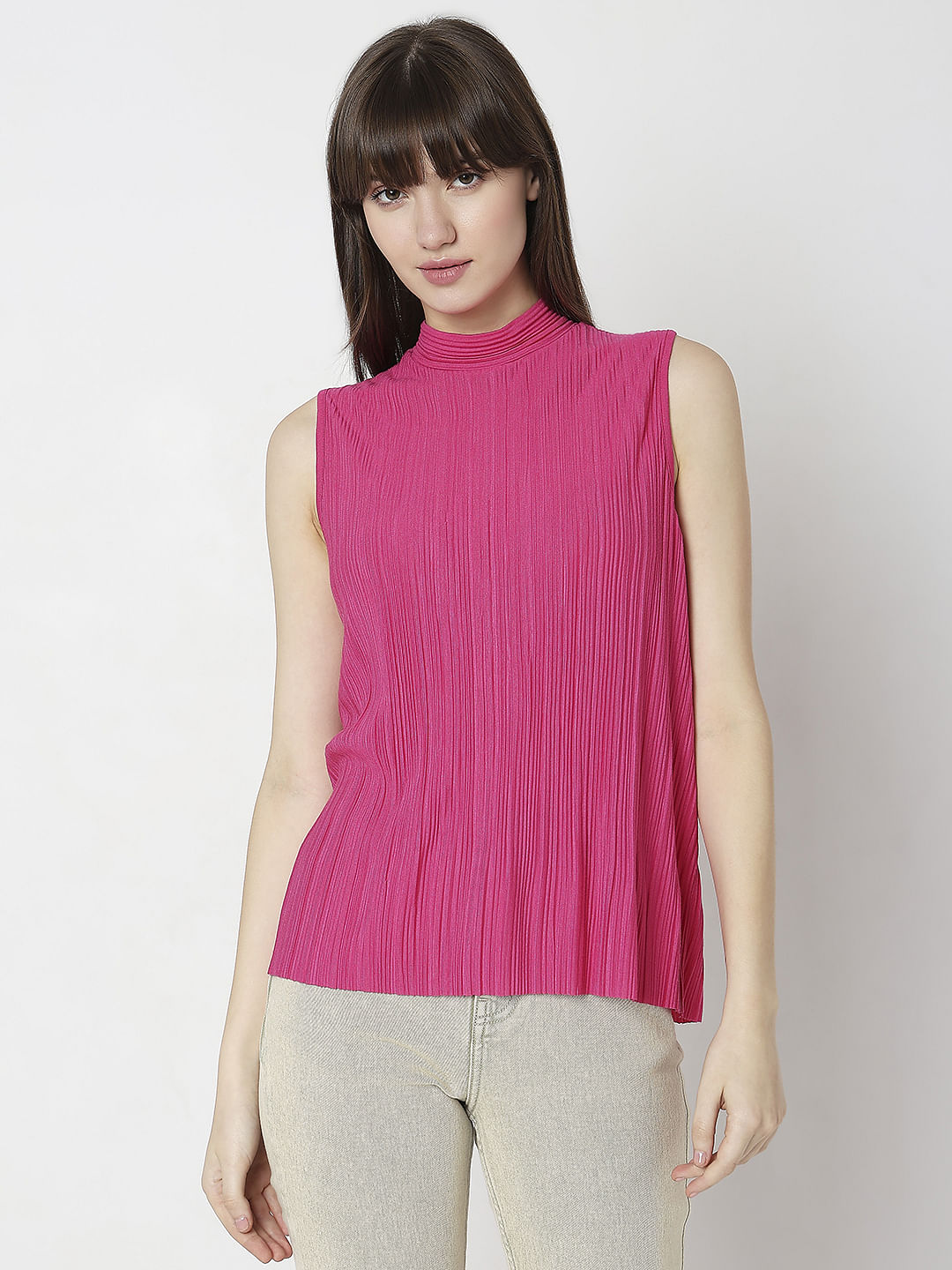 Fuchsia Plisse Top