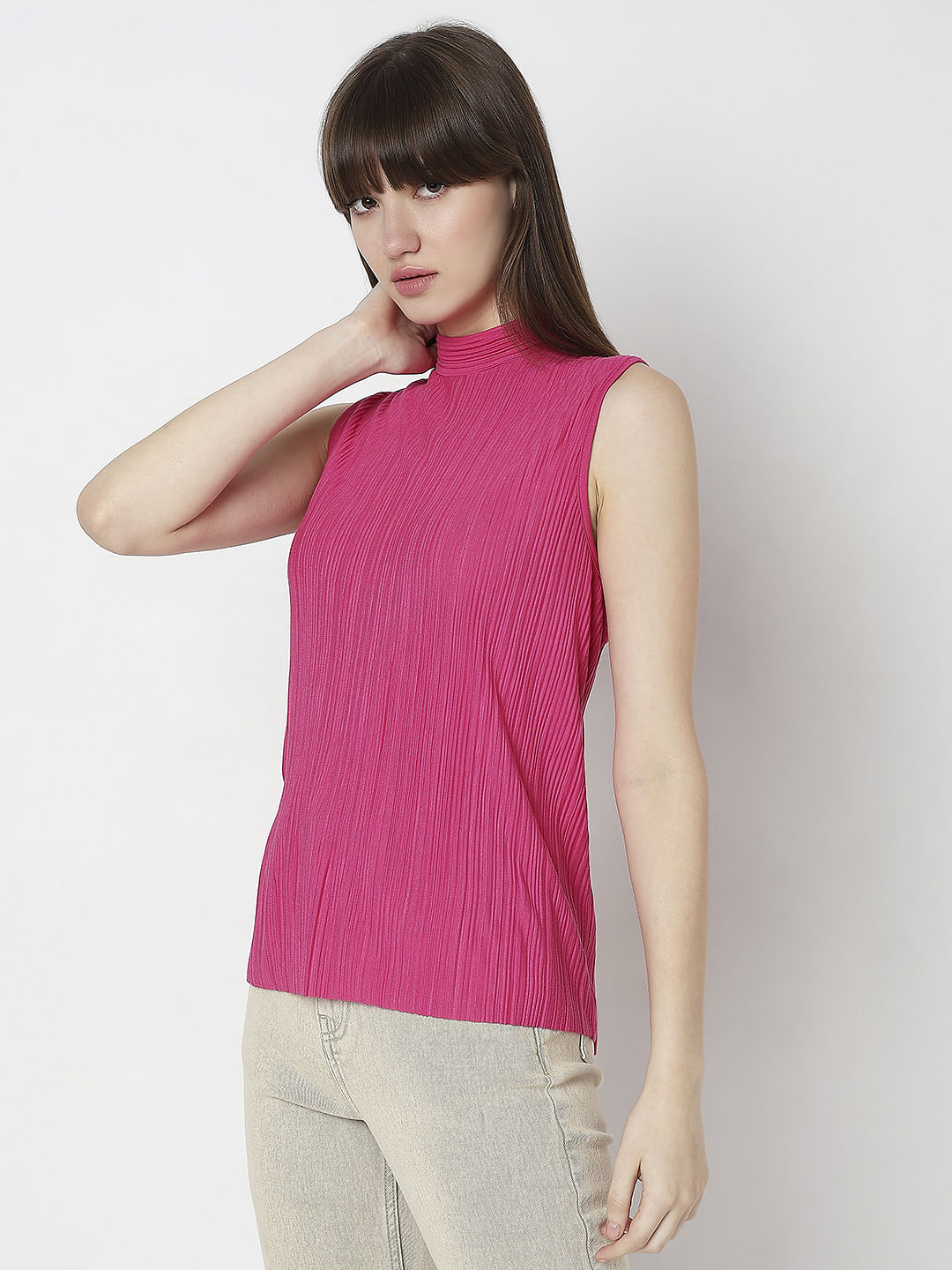 Fuchsia Plisse Top