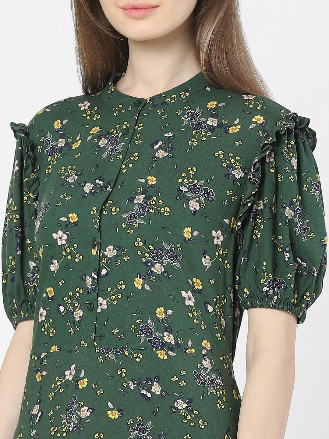 Green Floral Print Shift Dress