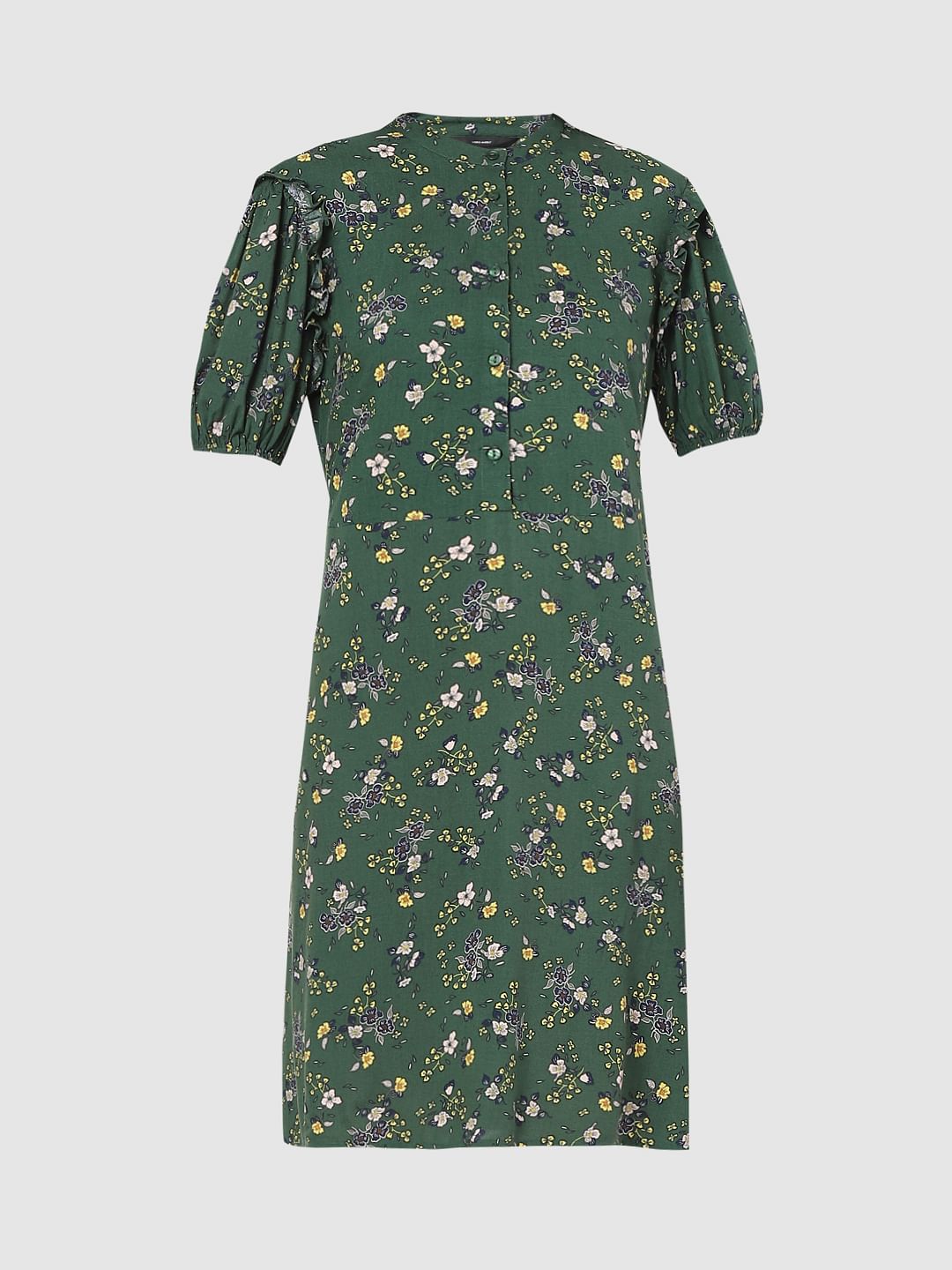 Green Floral Print Shift Dress
