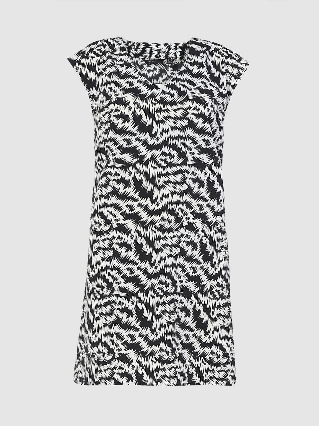 Black Abstract Print Shift Dress