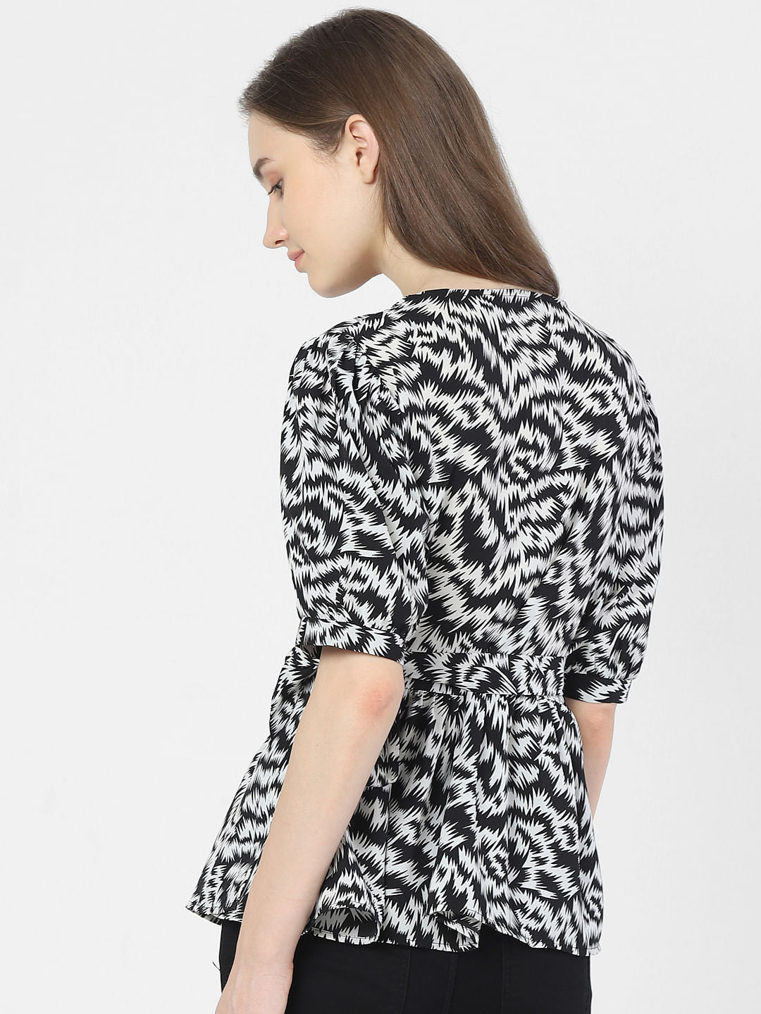 Black Abstract Print Top