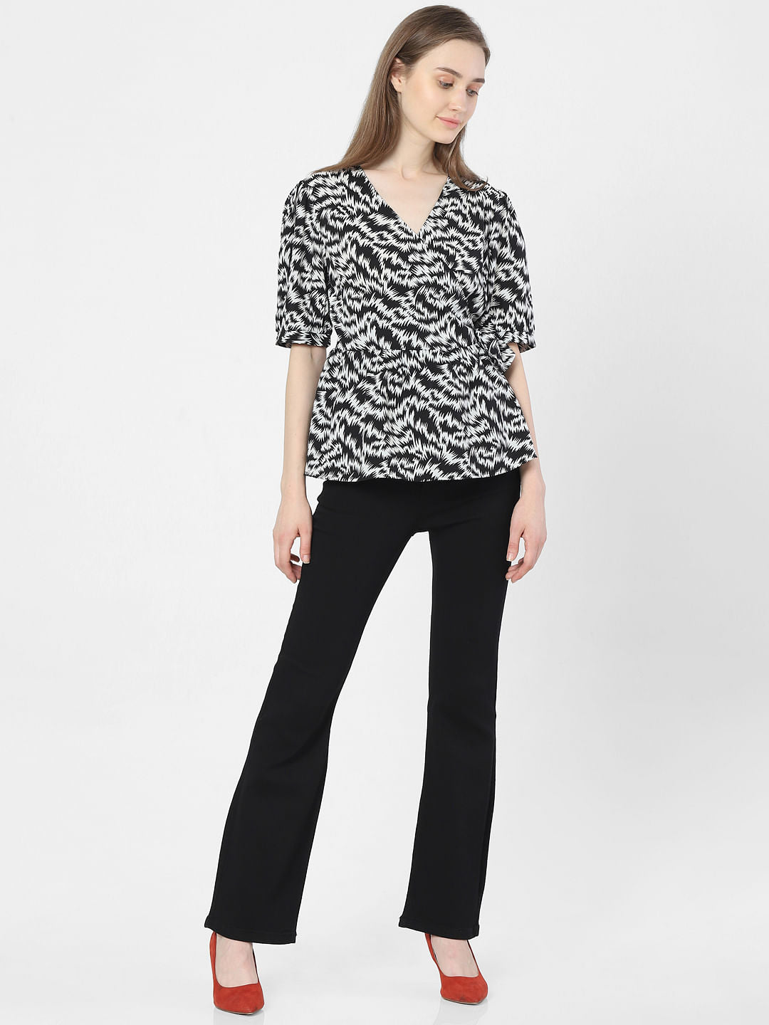 Black Abstract Print Top