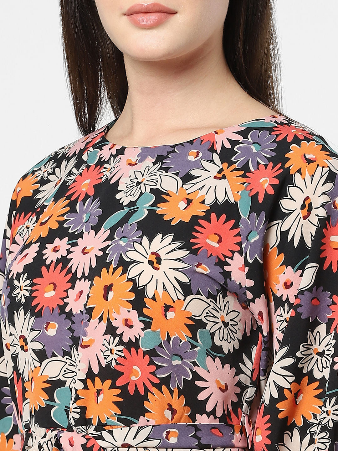 Black Floral Print Shift Dress