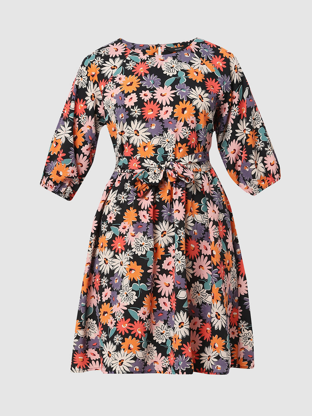 Black Floral Print Shift Dress