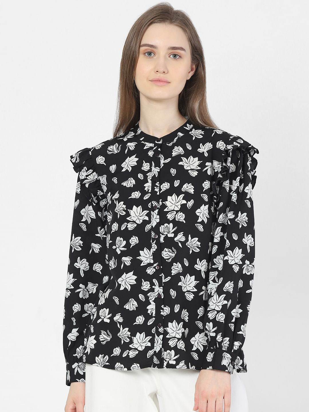 Black Floral Print Top