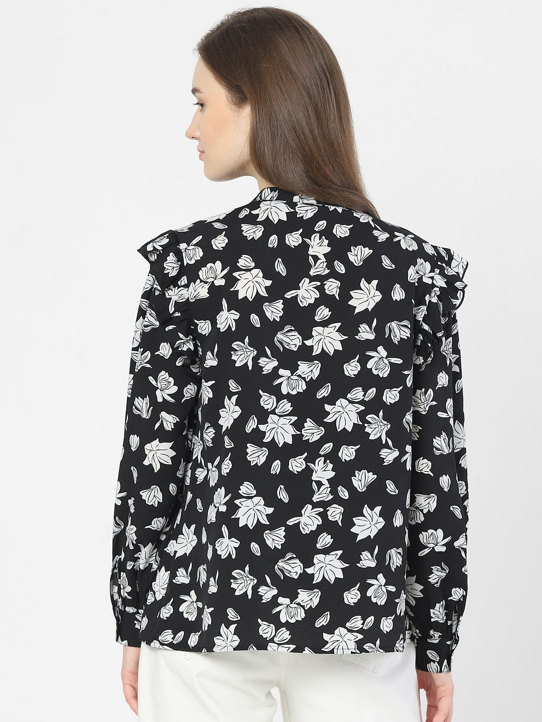 Black Floral Print Top