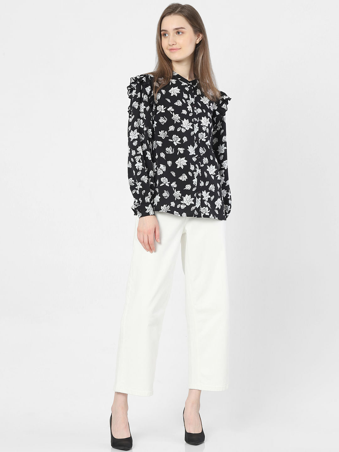 Black Floral Print Top