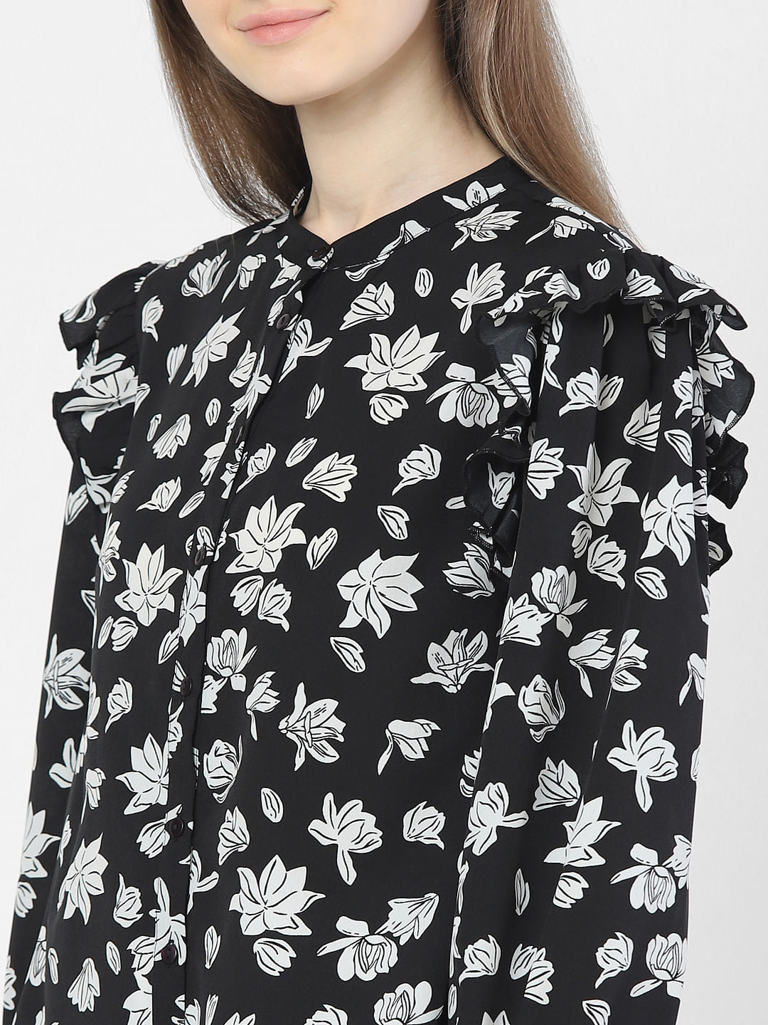 Black Floral Print Top
