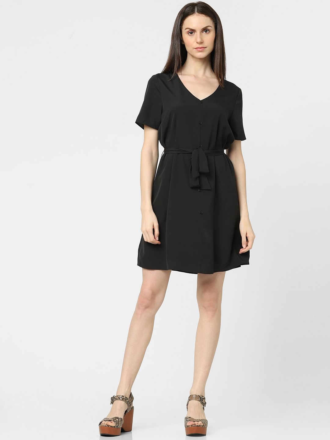 Black Buttoned Shift Dress