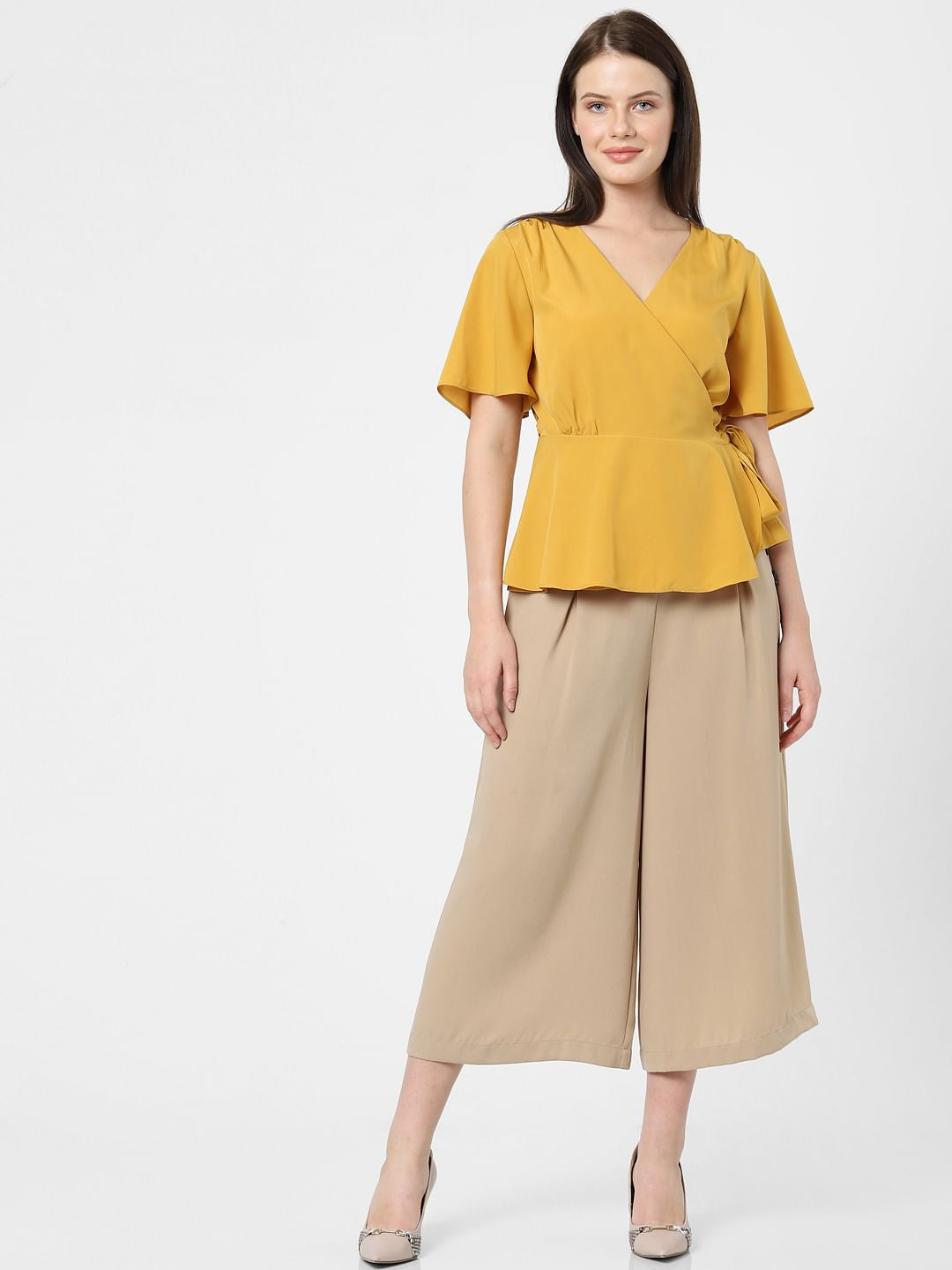 Mustard Mock Wrap Top