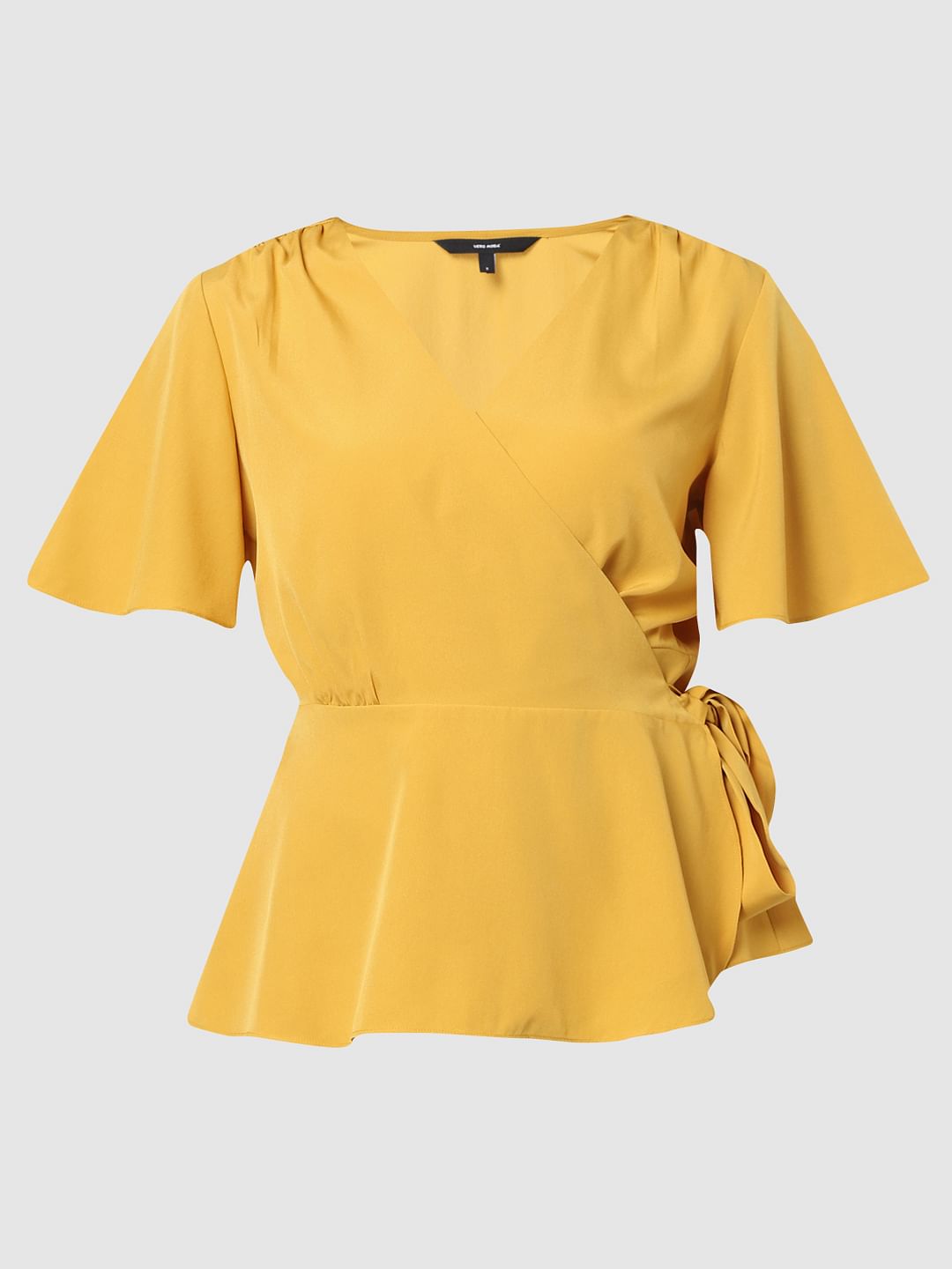 Mustard Mock Wrap Top