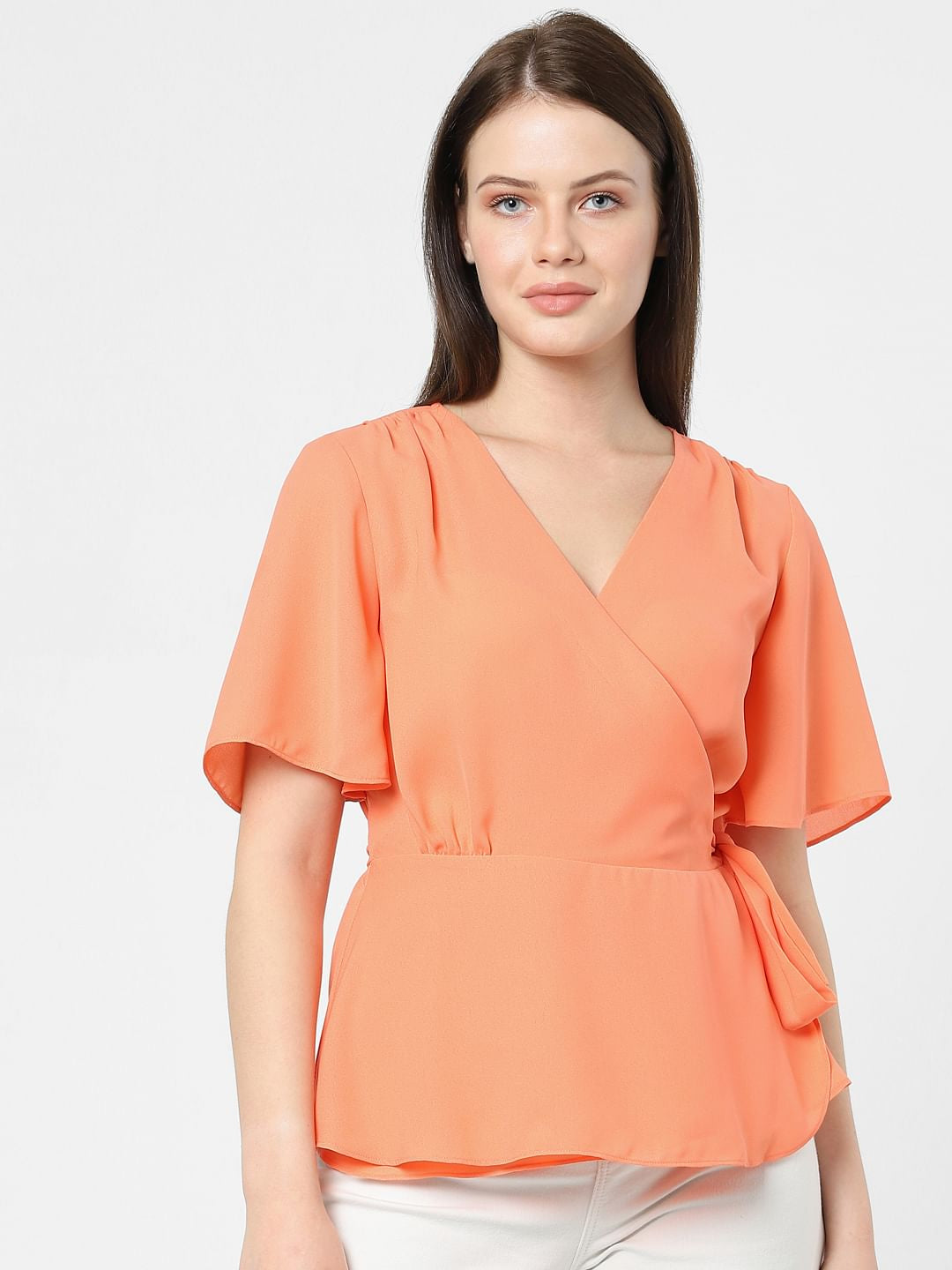 Orange Mock Wrap Top