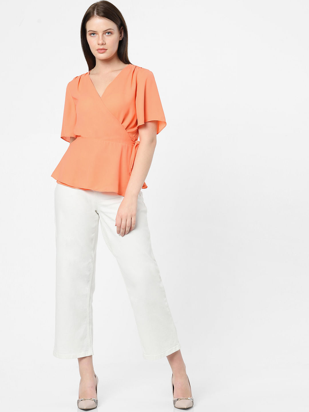 Orange Mock Wrap Top