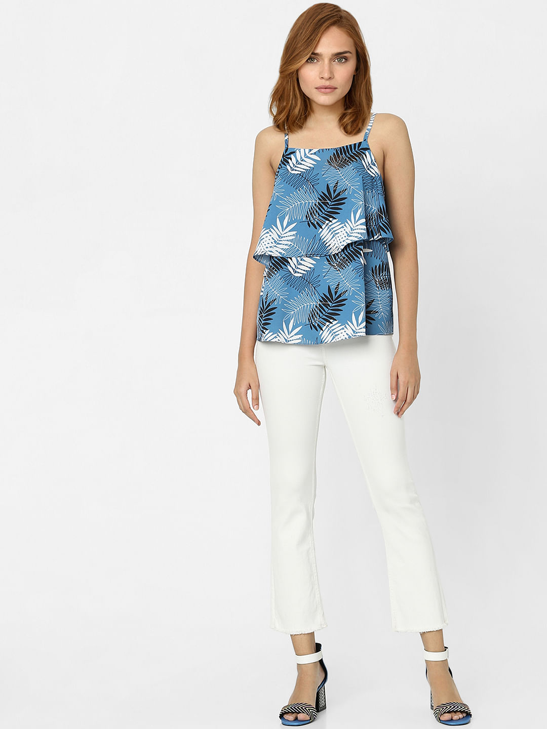 Blue Tropical Print Strappy Top