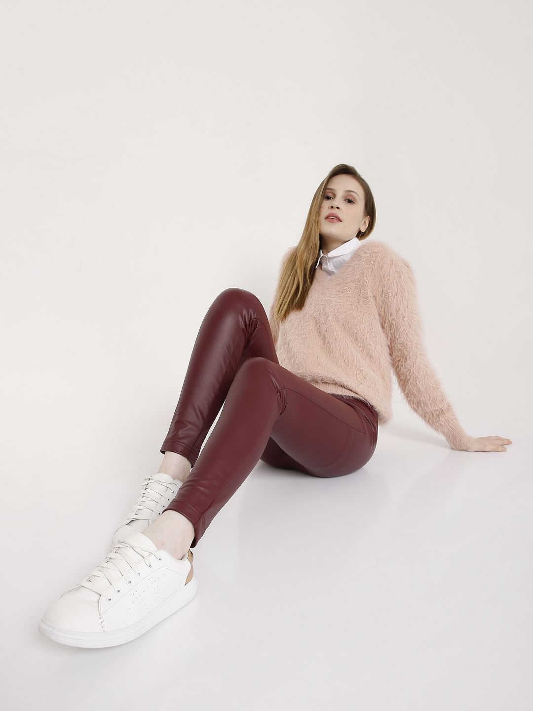 Maroon Faux Leather Leggings
