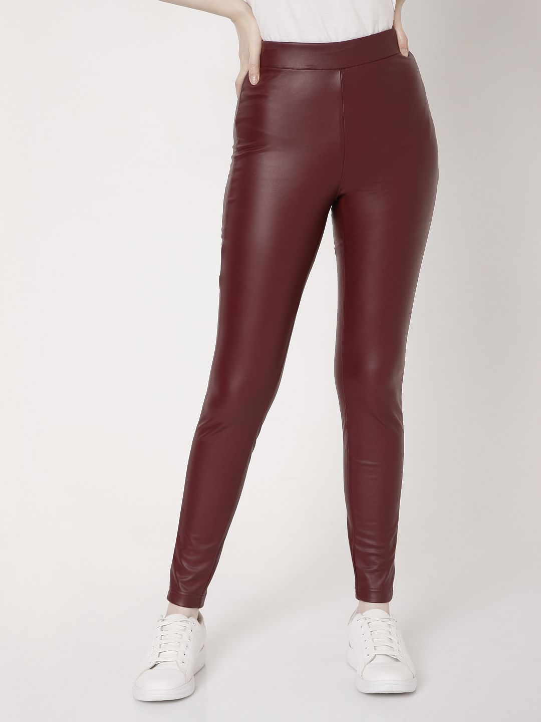 Maroon Faux Leather Leggings