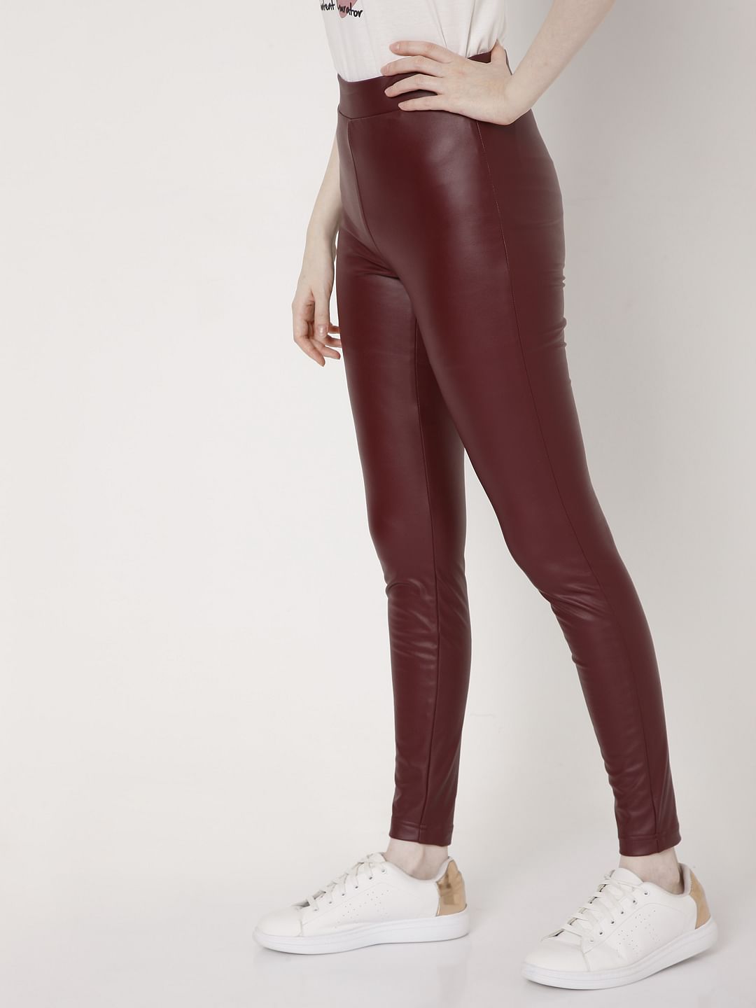 Maroon Faux Leather Leggings