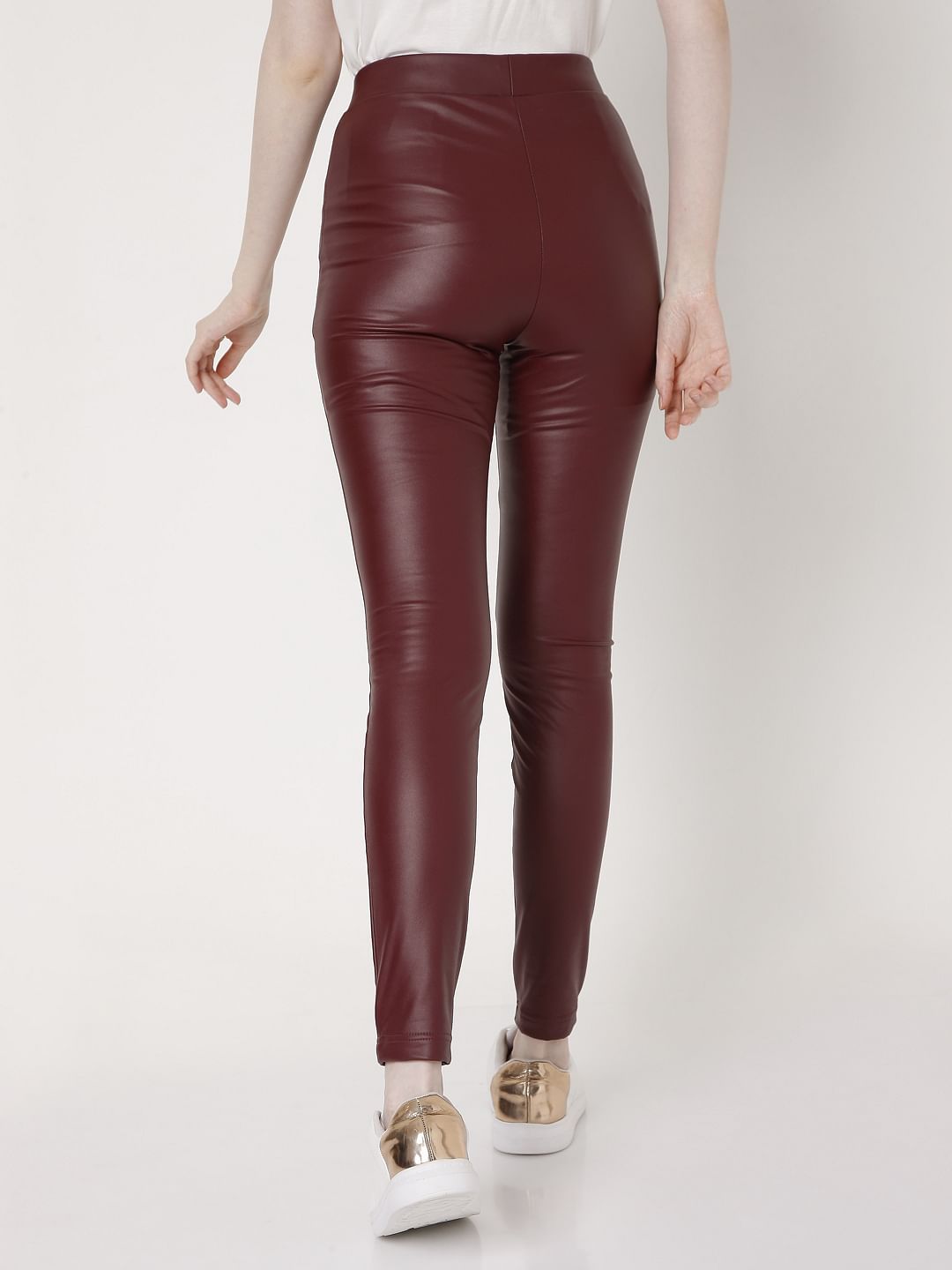 Maroon Faux Leather Leggings