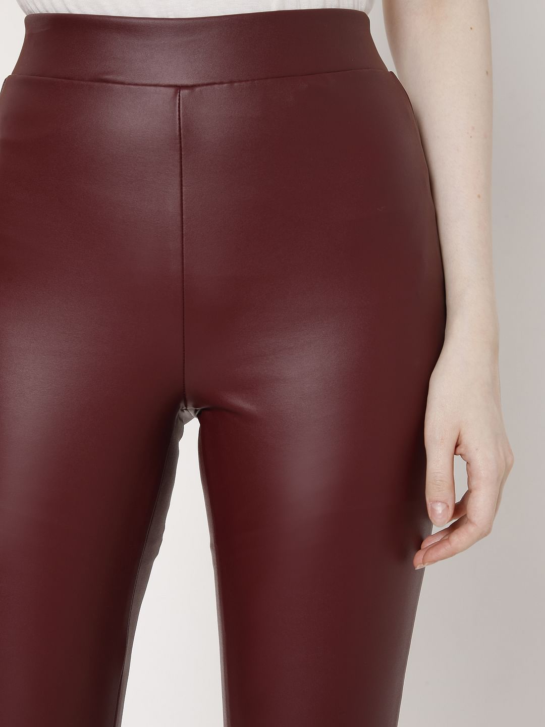 Maroon Faux Leather Leggings