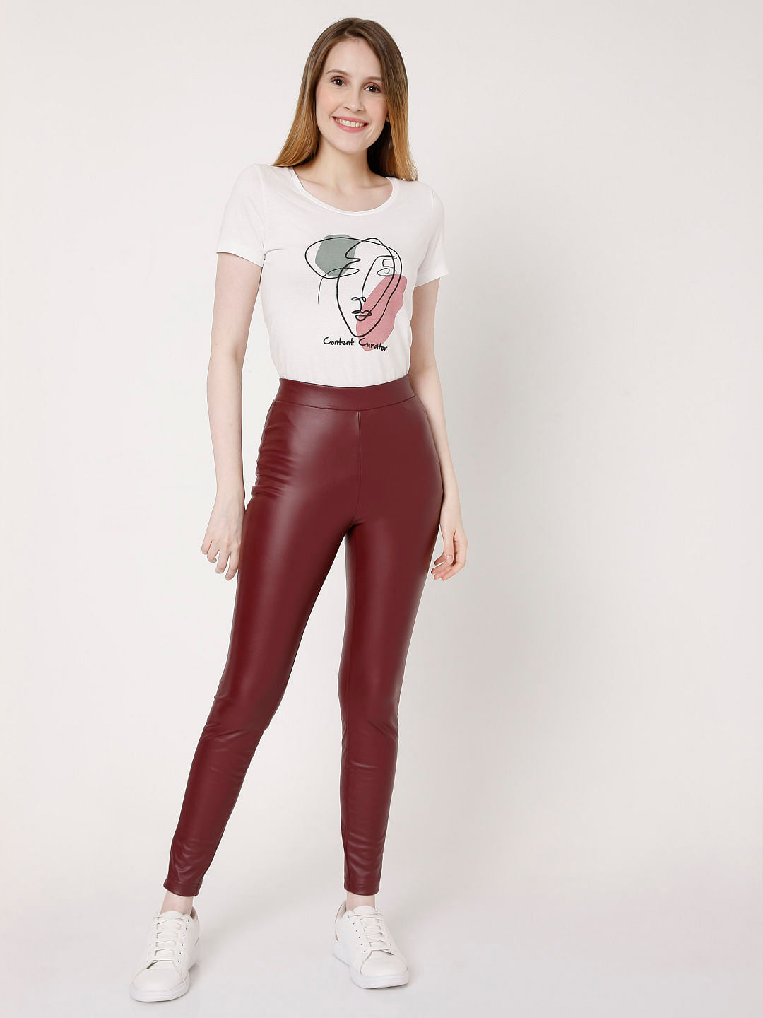 Maroon Faux Leather Leggings