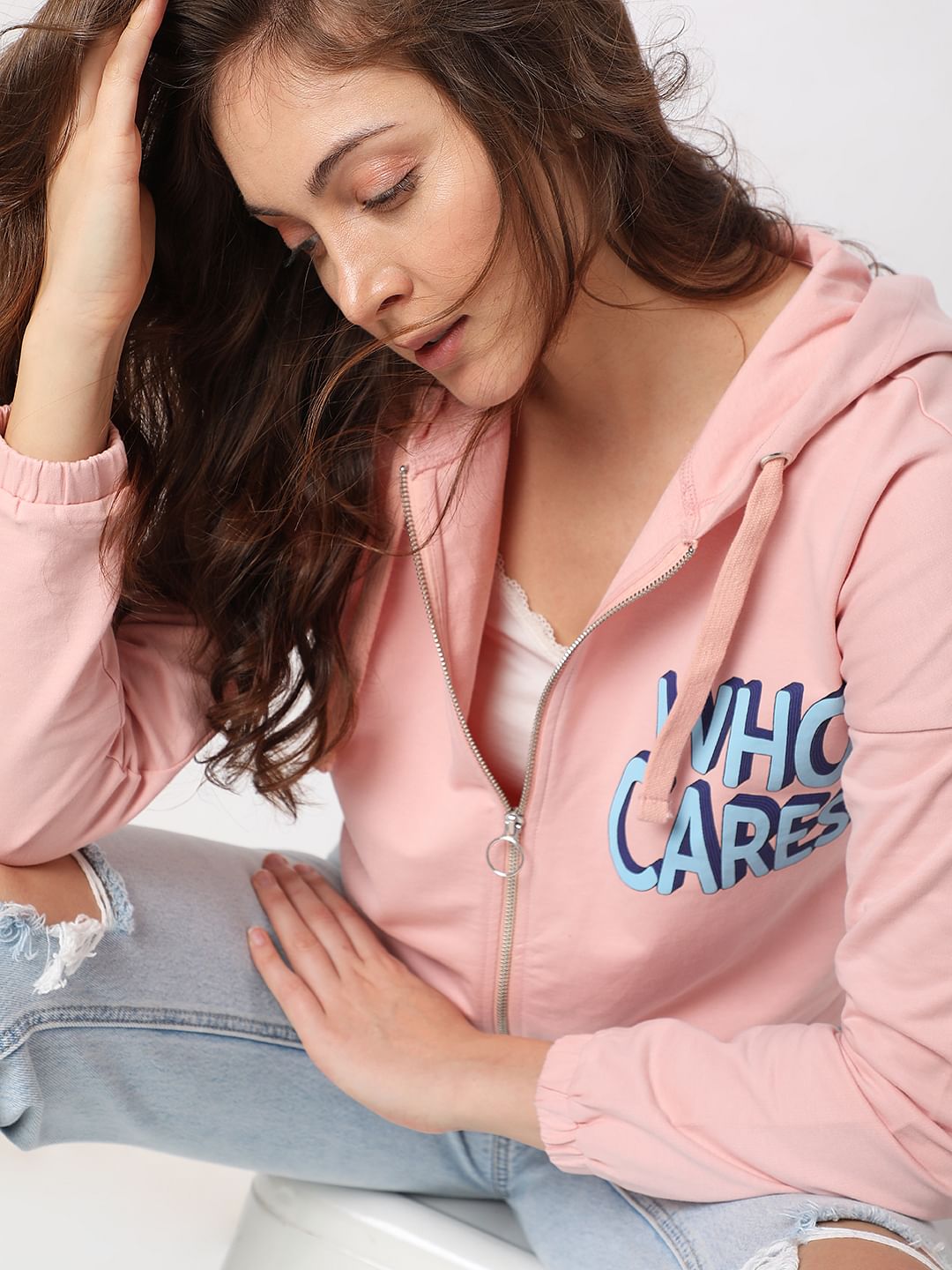 Pink Zip-Up Hooded Sweatshirt