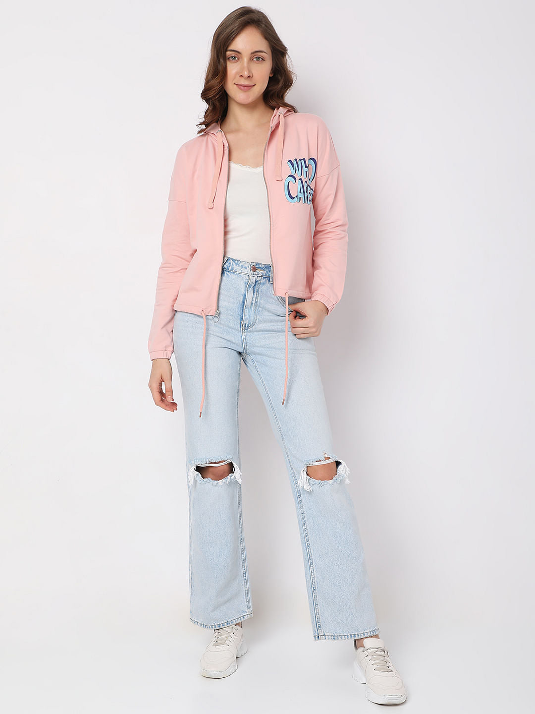 Pink Zip-Up Hooded Sweatshirt