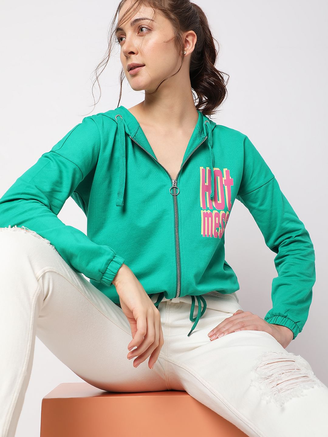 Green Zip-Up Hooded Sweatshirt