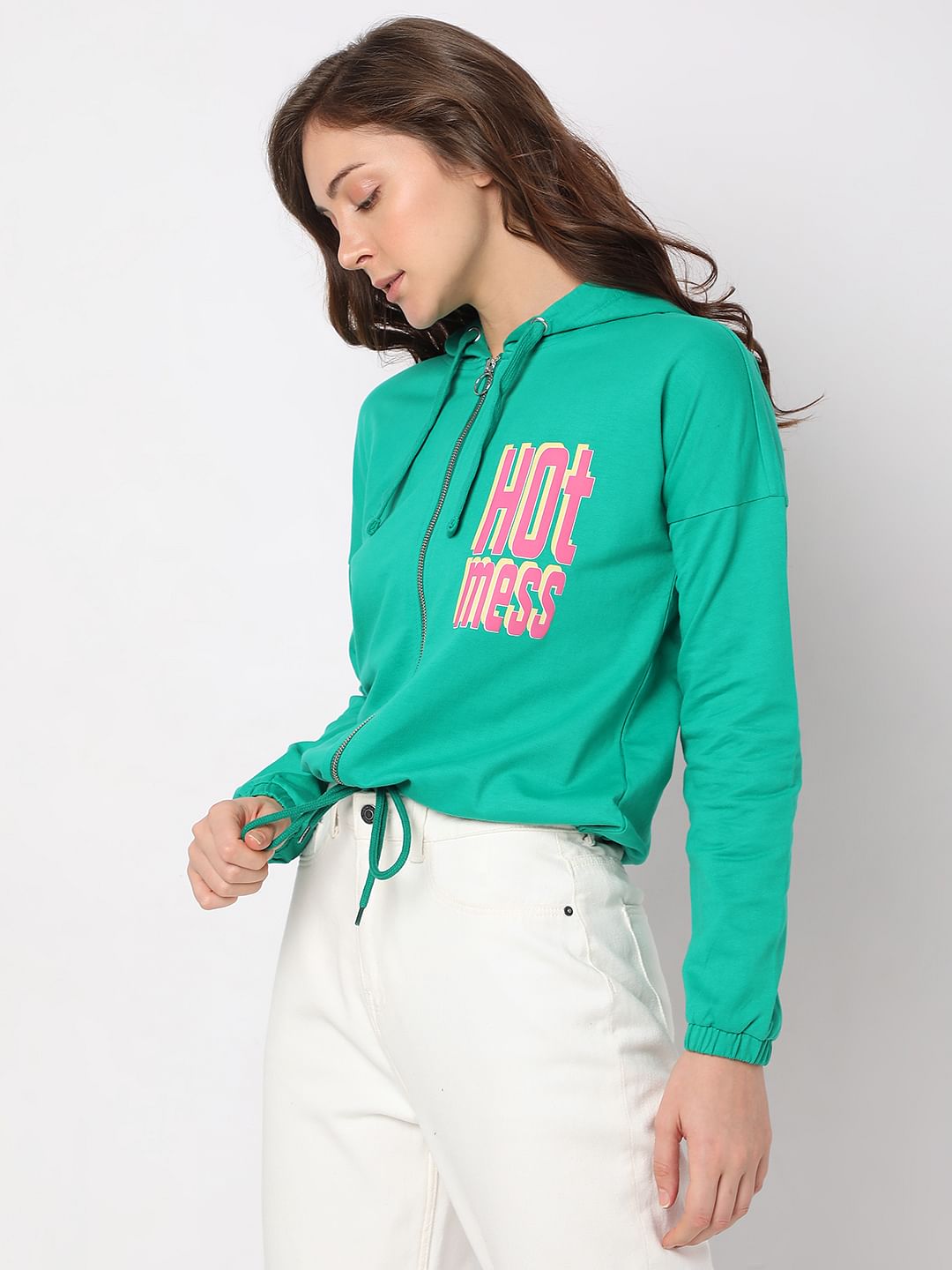 Green Zip-Up Hooded Sweatshirt