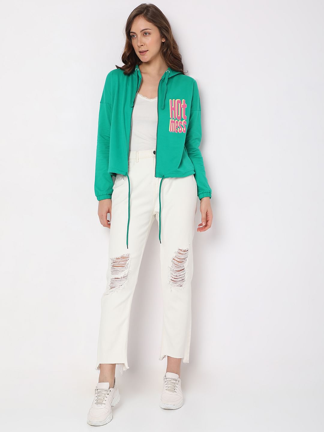 Green Zip-Up Hooded Sweatshirt