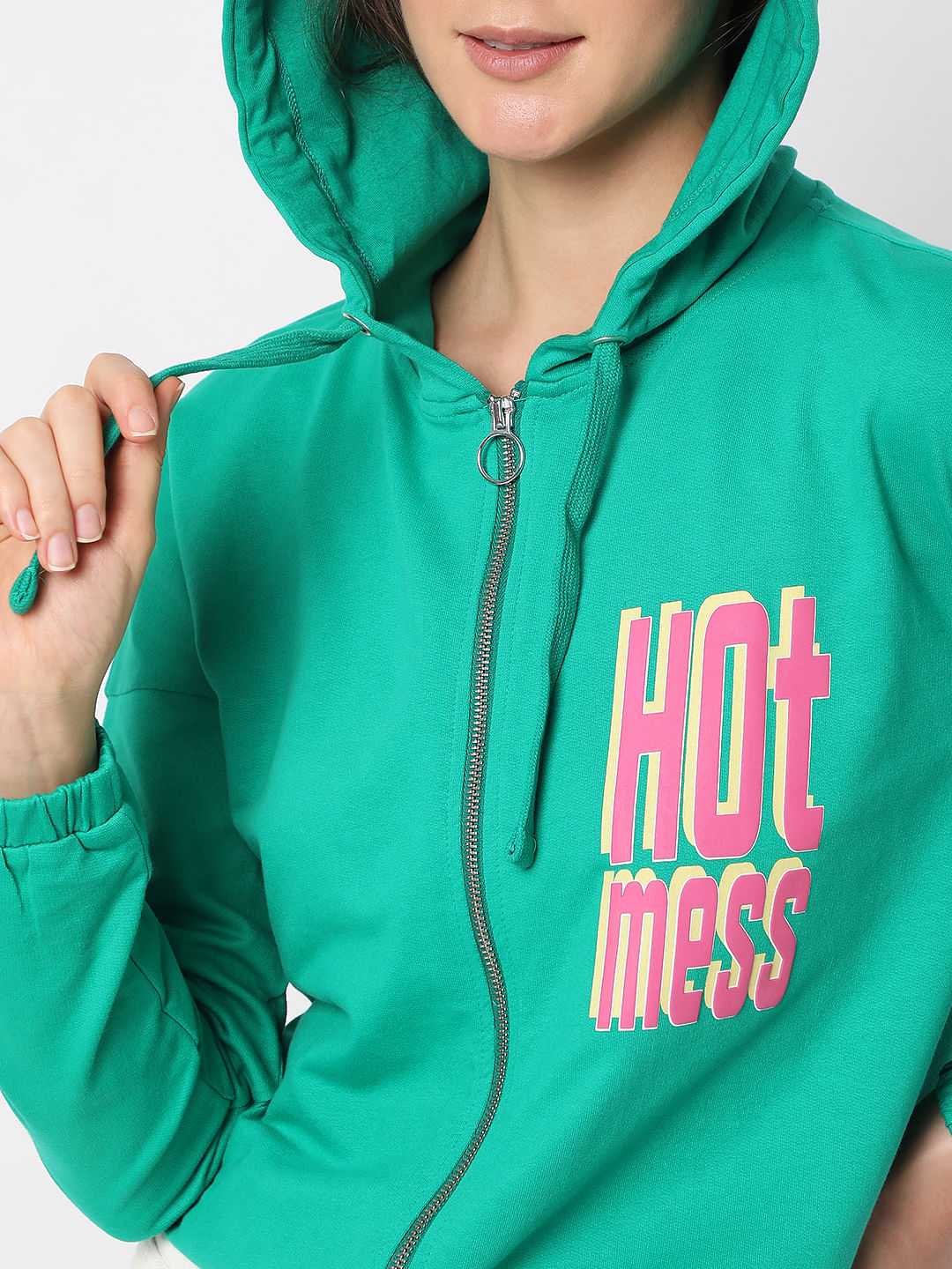 Green Zip-Up Hooded Sweatshirt