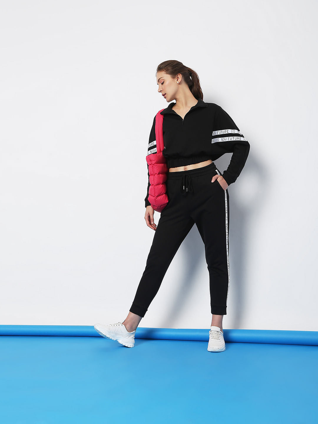 Black Cropped Co-Ord Sweatshirt
