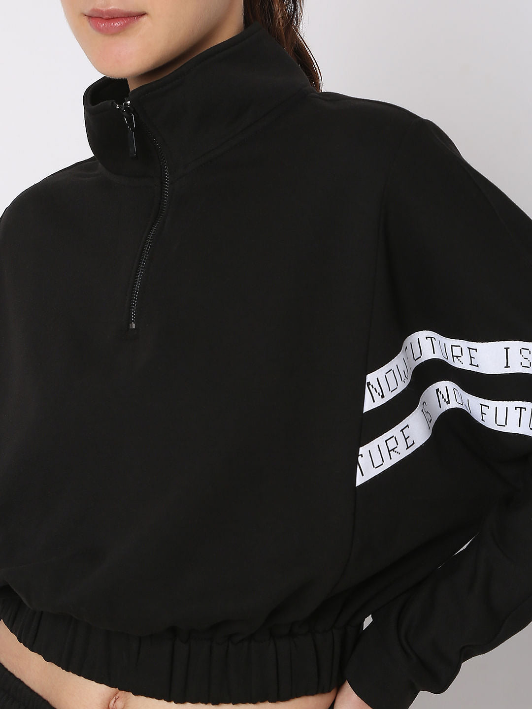 Black Cropped Co-Ord Sweatshirt