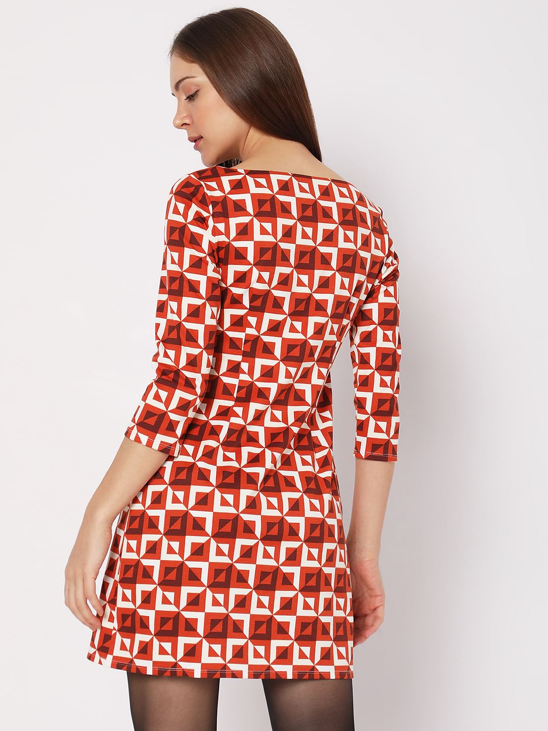 Red Printed Mini Shift Dress