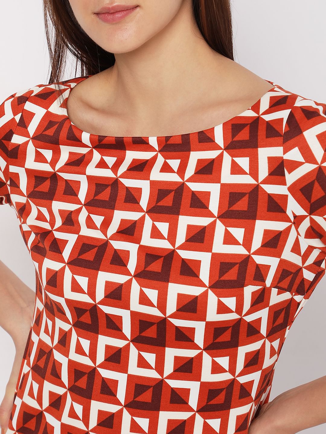 Red Printed Mini Shift Dress