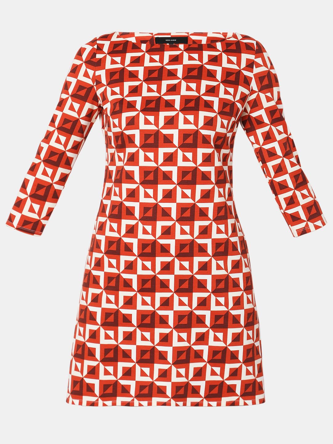 Red Printed Mini Shift Dress