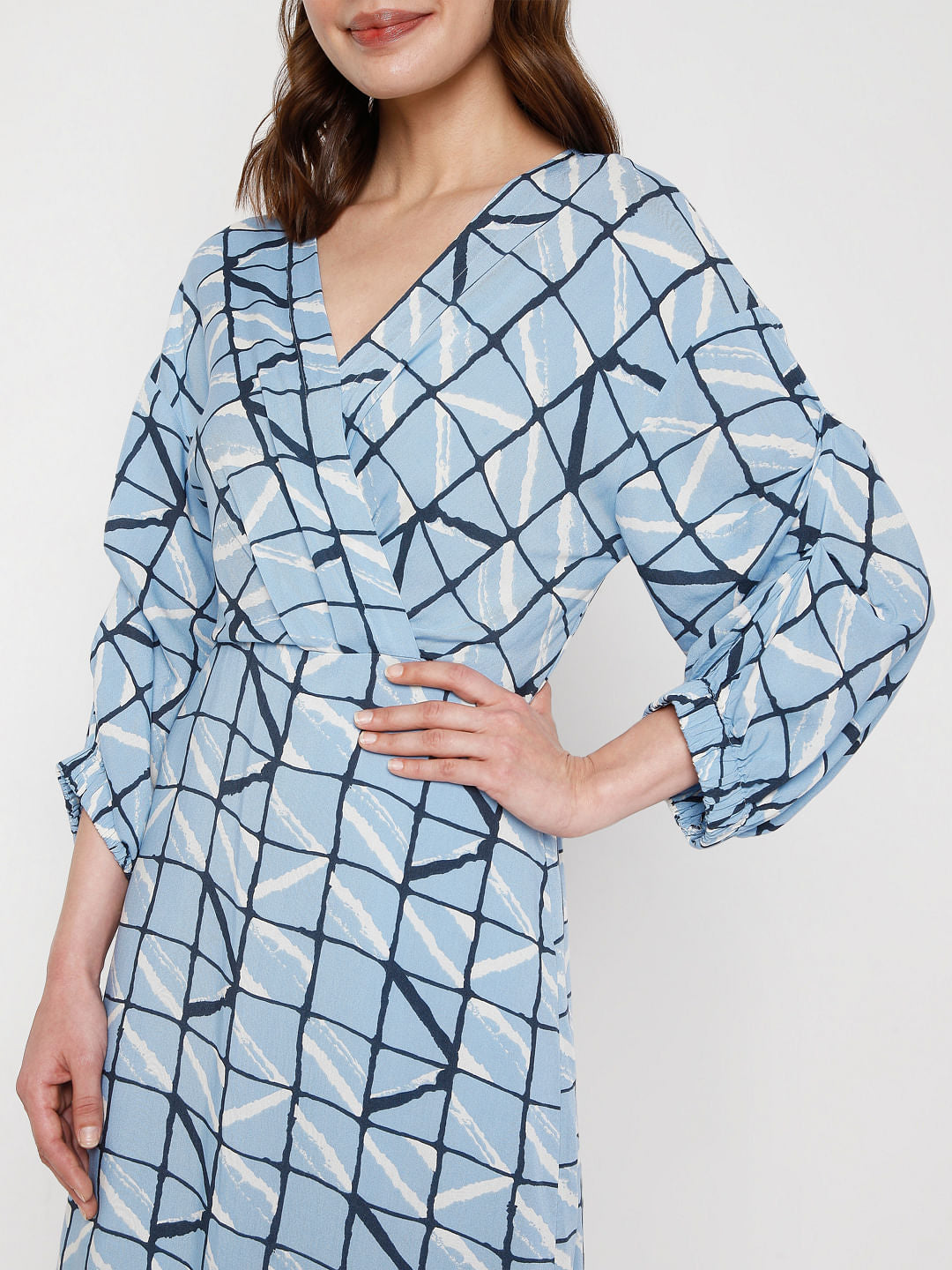 Blue Checked Wrap Dress