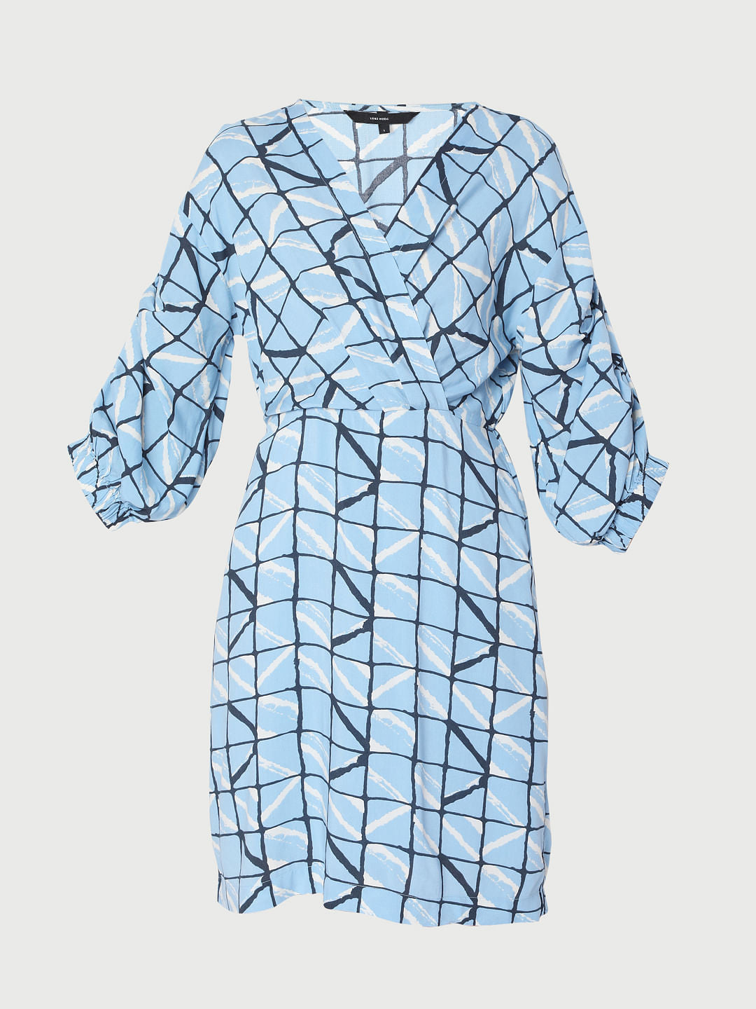 Blue Checked Wrap Dress