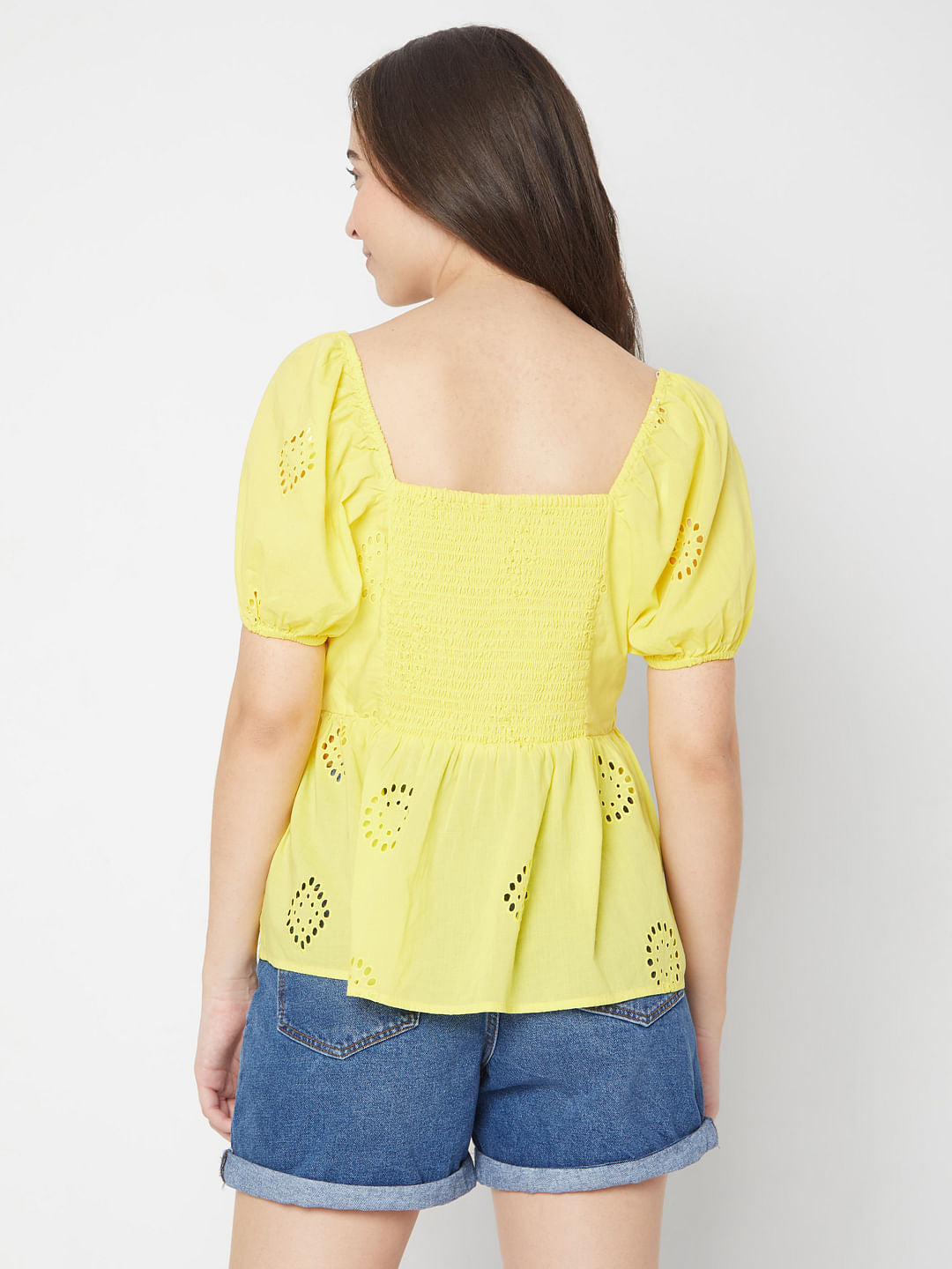 Yellow Schiffli Embroidered Top
