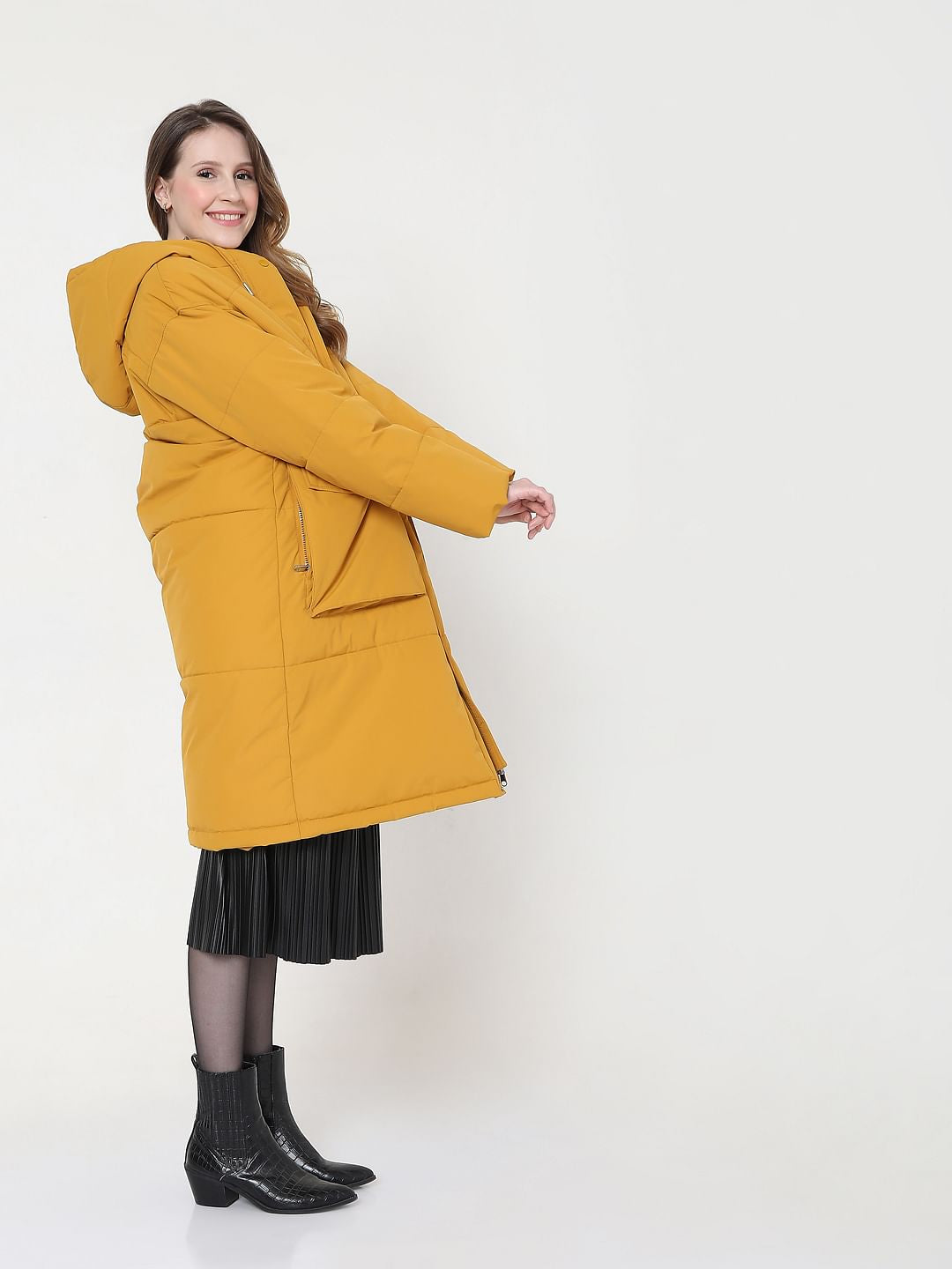 Mustard Yellow Puffer Long Jacket