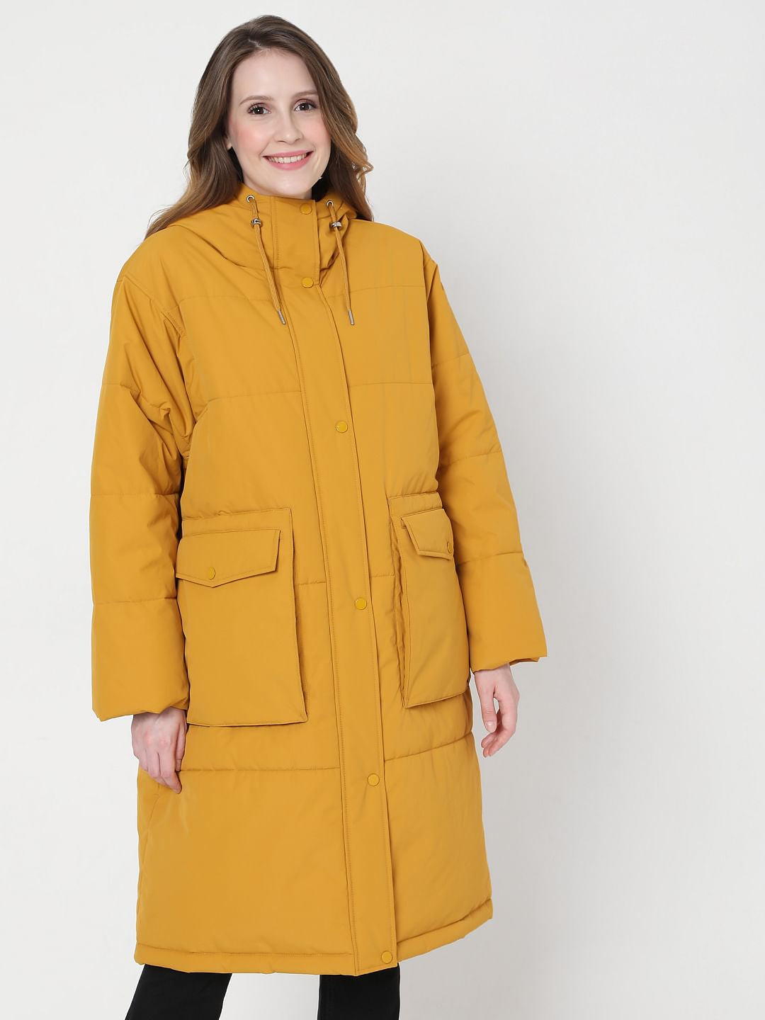 Mustard Yellow Puffer Long Jacket